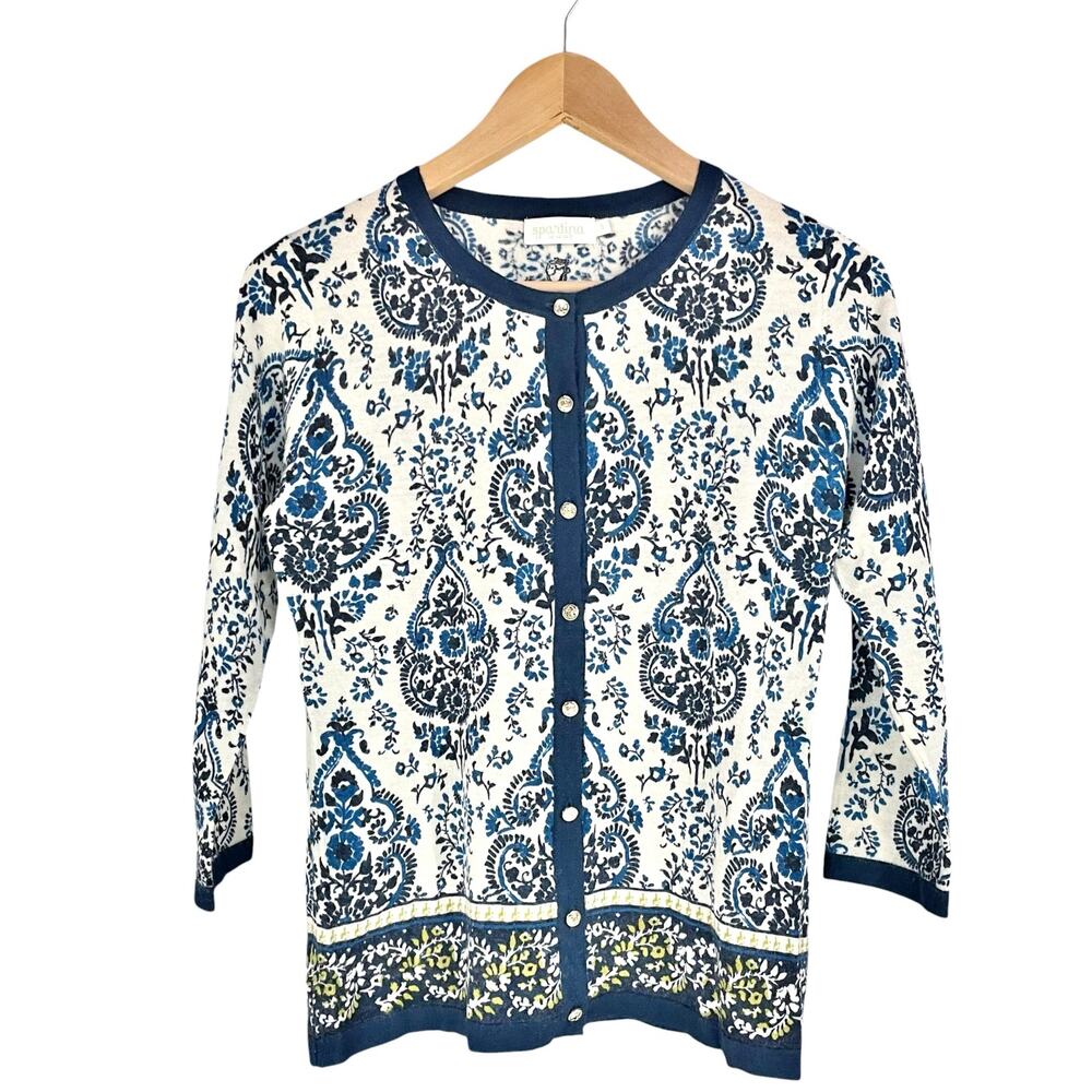 SPARTINA 449 100% Merino Wool Lightweight Soft Cardigan Floral Paisley Size S